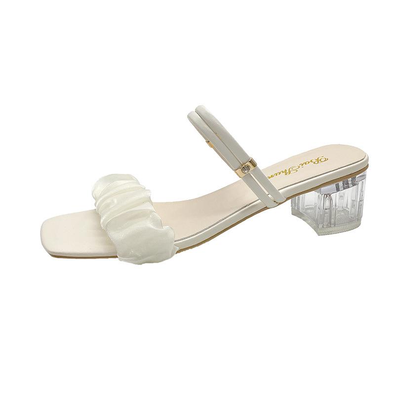Sandals college student female French beautiful rhinestone thick heel summer wear exquisite versatile women's not tired feet work sandals