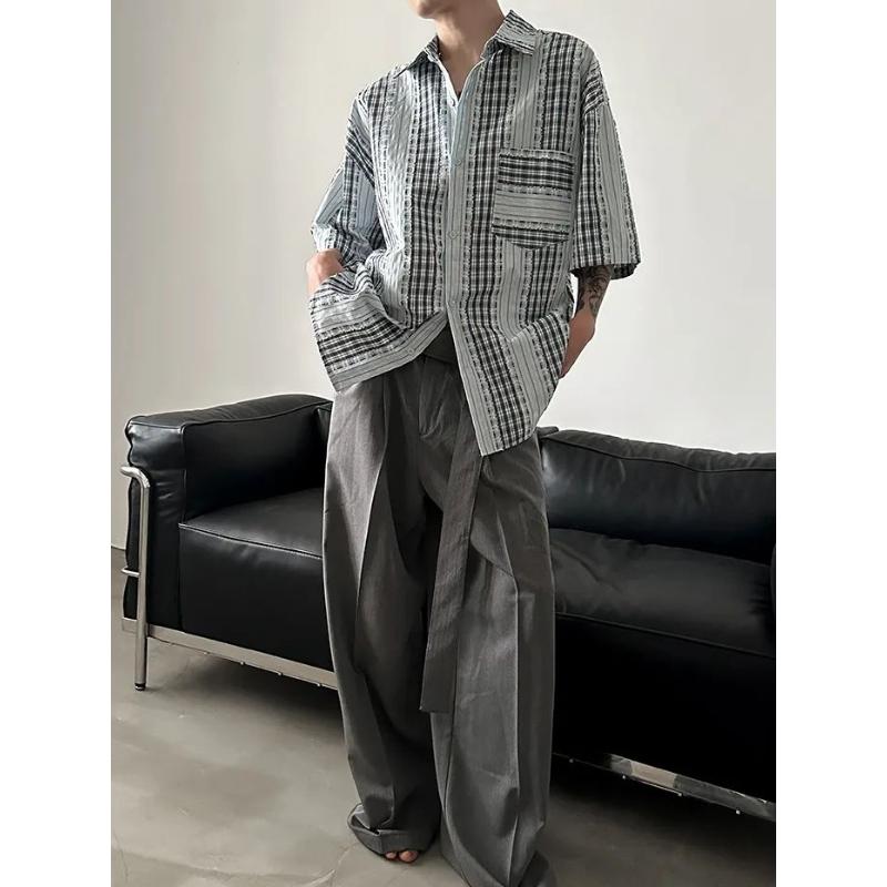 Men's Summer Plaid Oversized Short Sleeve Shirt Loose Fit Casual Streetwear Button Down Blouse For Daily Wear