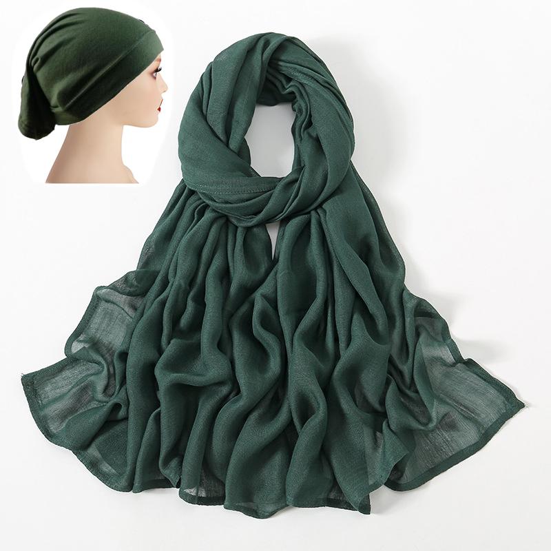 2 Pcs Set Viscose Hijab Matching Color Jersey Cap Plain Cotton Modal Muslim Women Head Scarf Soft Shawl Turbante Head Wrap