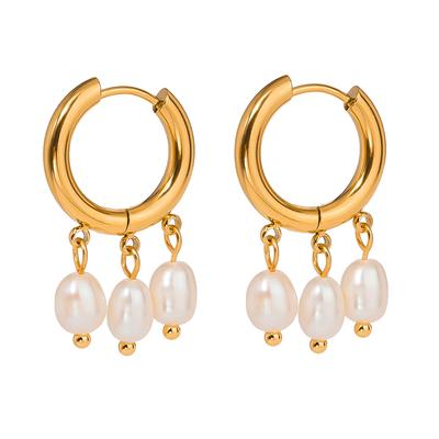 Youthway Elegante Reine Weiße Süßwasserperlen Hänge-Creolen Edelstahl Anti-Allergisch Damen Temperament Gala Schmuck