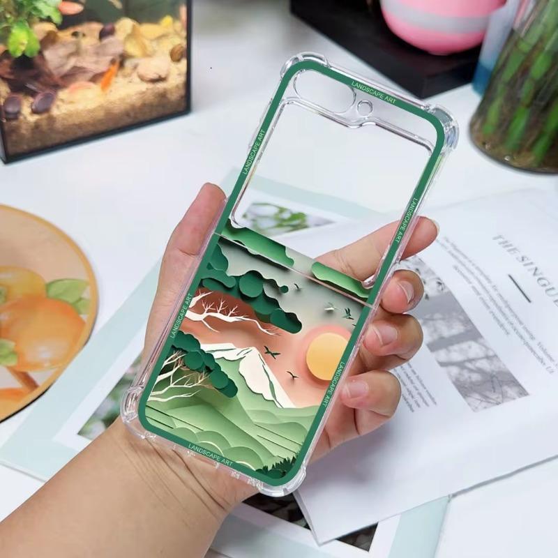 Capa Artística de Paisagem com Padrão 3D de Luxo para Samsung Galaxy Z Flip 6 5 Capa Cover para Samsung ZFlip4 Z Flip 3 Bolsa de Cobertura à Prova de Choque