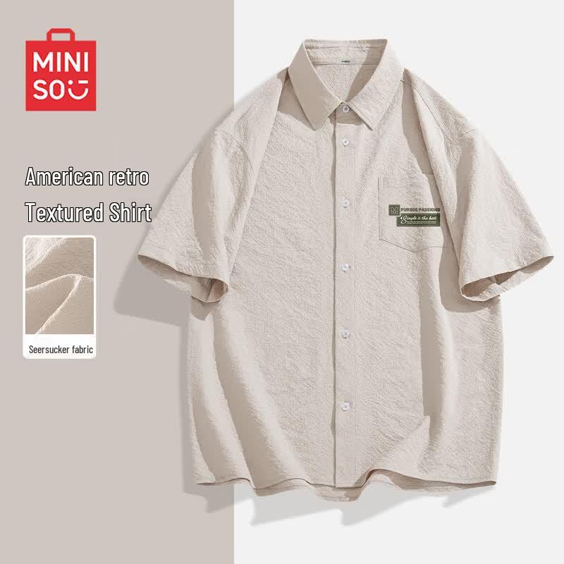 

MINISO Men s Casual Short-Sleeve Lapel Shirt L