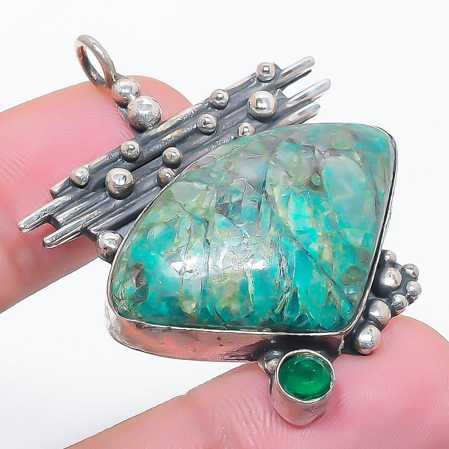 

Natural Chrysocolla, Diopside 925 Sterling Silver Jewelry Pendant 1.81 u3o22
