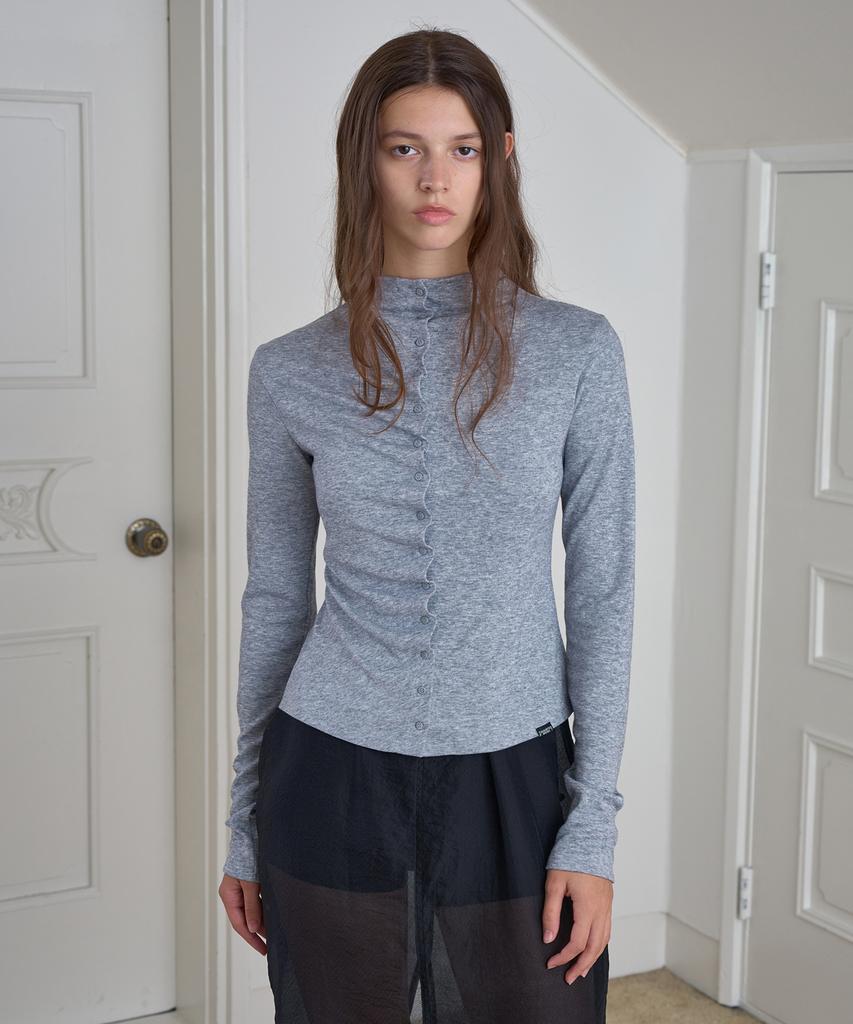 Simeteuligpeosenteu Button Shirring Jersey Top / Melange Gray