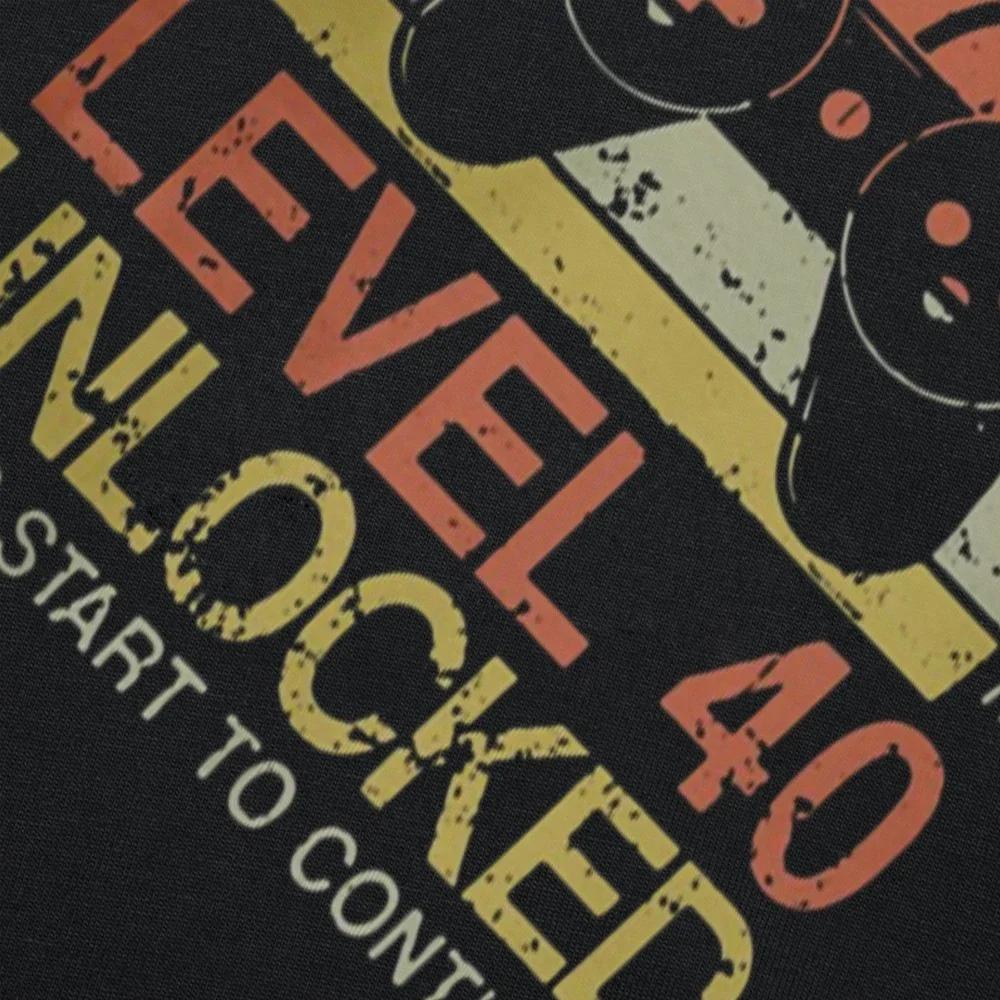 Level 40 Unlocked Funny Video Gamer 1985 40th Birthday Gift T Shirts Men Crew Neck Tees Short Sleeve Dad Father T-Shirt Clothes