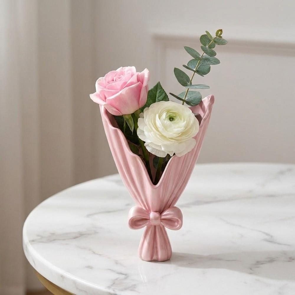 3D Printed Aesthetic Flower Vase European Style Bow Vase Unique Desktop Ornament Table Centerpiece