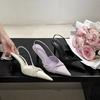 Fashion Pointed Toe Shallow Mouth High-heeled Women Sandals Summer Elegant Buckle Decorated Stiletto Women Shoes Slingback Femme