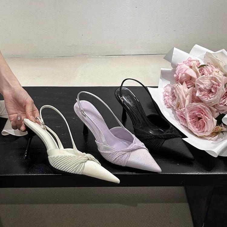 Fashion Pointed Toe Shallow Mouth High-heeled Women Sandals Summer Elegant Buckle Decorated Stiletto Women Shoes Slingback Femme