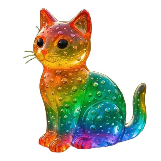 Rainbow Cat Statue Resin Colorful Translucent Cat Figurine Cute Rainbow Gradient Color Cat Ornament for Desk Bookshelf Decor Cat Lover Gifts