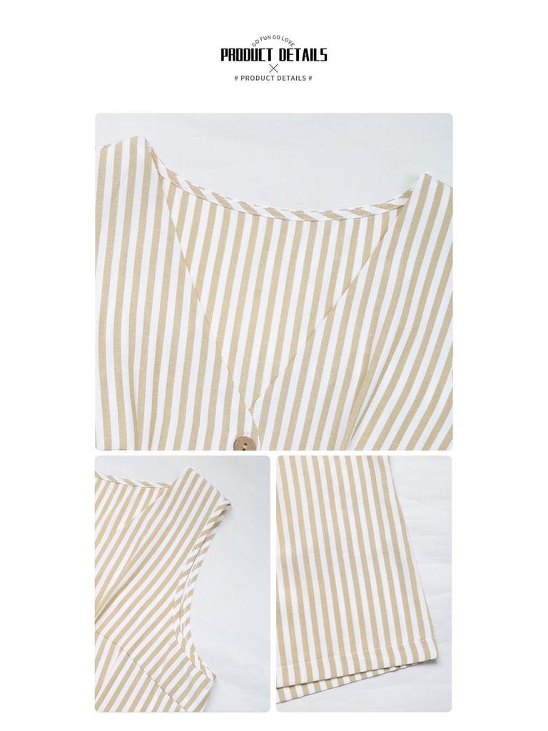 2025 Summer European & American V-neck Sleeveless Striped Short Jumpsuit