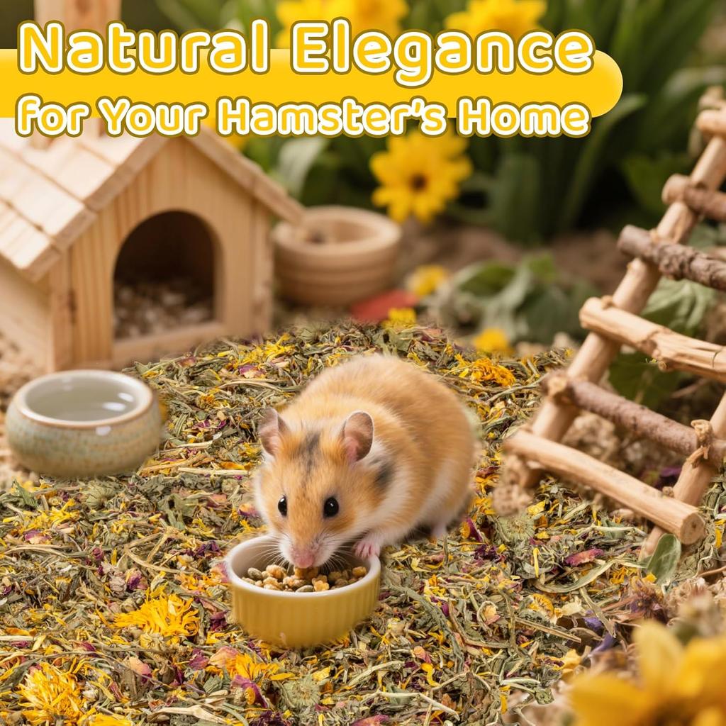 MAQIHAN Hamster Bedding Odor Control - 150G Hamster Sprays and Forage Flowers & Herbs Substrate Hamsters Cage Accessories for Dwarf Hamsters,Gerbil