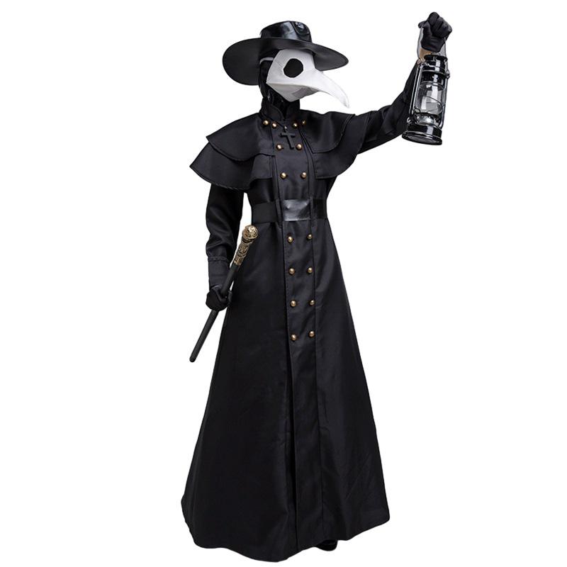 Steampunk Medieval Plague Doctor Costume with Raven Bird Beak Mask