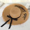 Straw Hat Ladies Bow Big Eaves Hat, Dome Sunscreen Beach Letters Big Eaves Seaside Sun Hat Tide