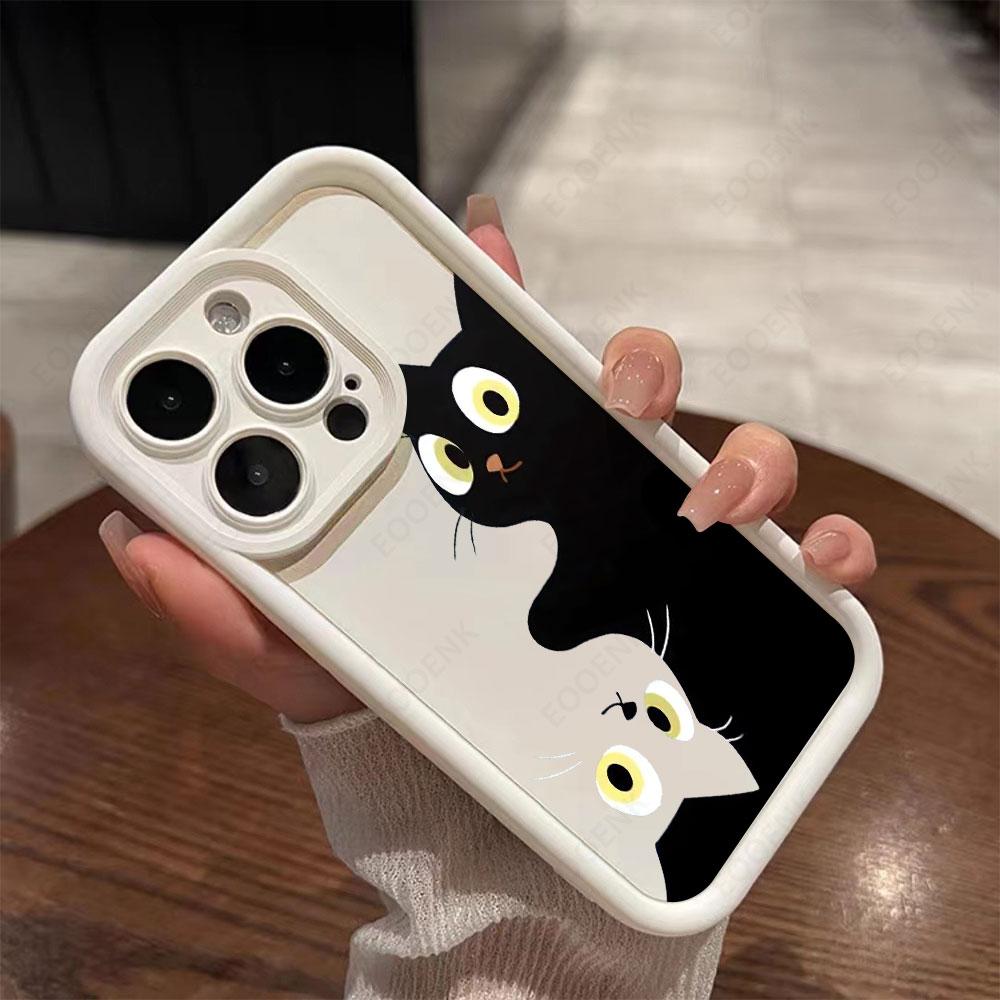 Cute Cartoon Cat Soft Phone Case For iPhone 15 14 13 12 11Pro Max Cases iPhone XS Max Mini XR X 7 8 Plus SE Shockproof Cover