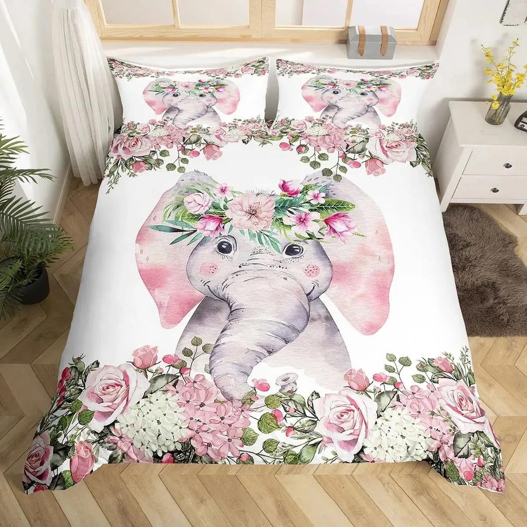 Unicorn Duvet Cover Set Floral Unicorn Bedding Sets Galaxy Constellation Comforter Cover Magical Fantasy Botanical Quilt Cover