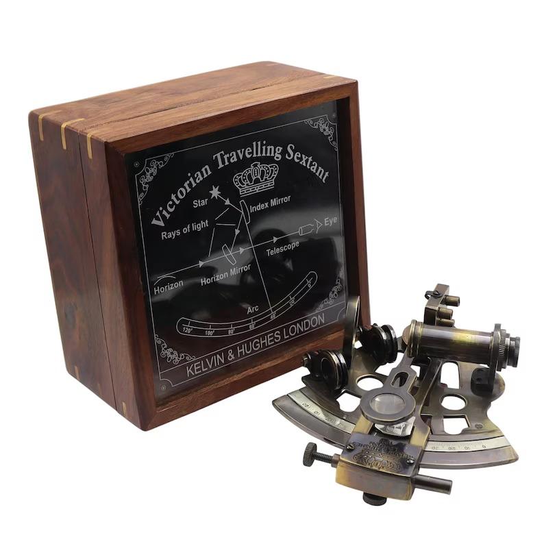 Personalised Gunmetal Sextant with Wooden Box - Nautical Maritime Decor
