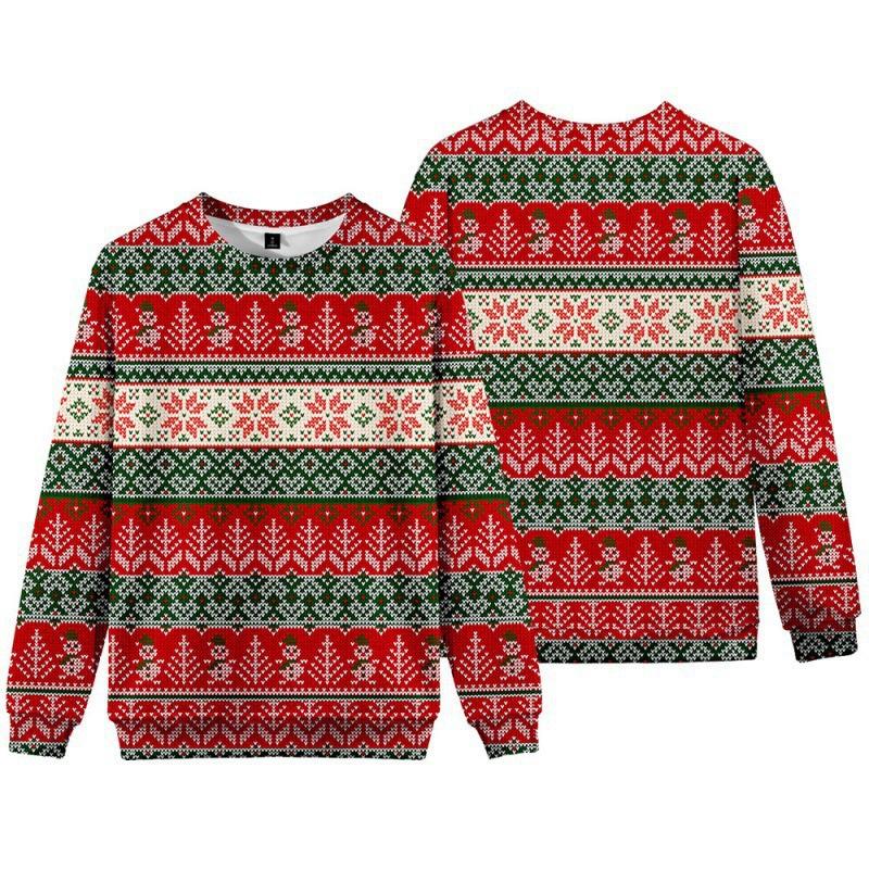 New Christmas Elderly Snowman 3D Digital Casual Round Neck Long Sleeve Men's Women's Hoodies