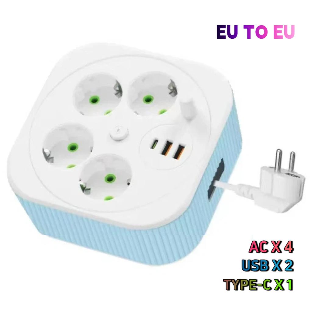 Square Retractable Power Strip – Multi-Function Extension Cord with USB Charging Ports, Portable 2-Meter Socket Organizer