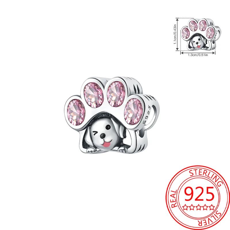 Brand New Copper Metal Cute Animals Charm Bead Component Love Pet Cat Claw Bead Components Heart Pink Zircon Hollow-carved Do It Yourself Authentic