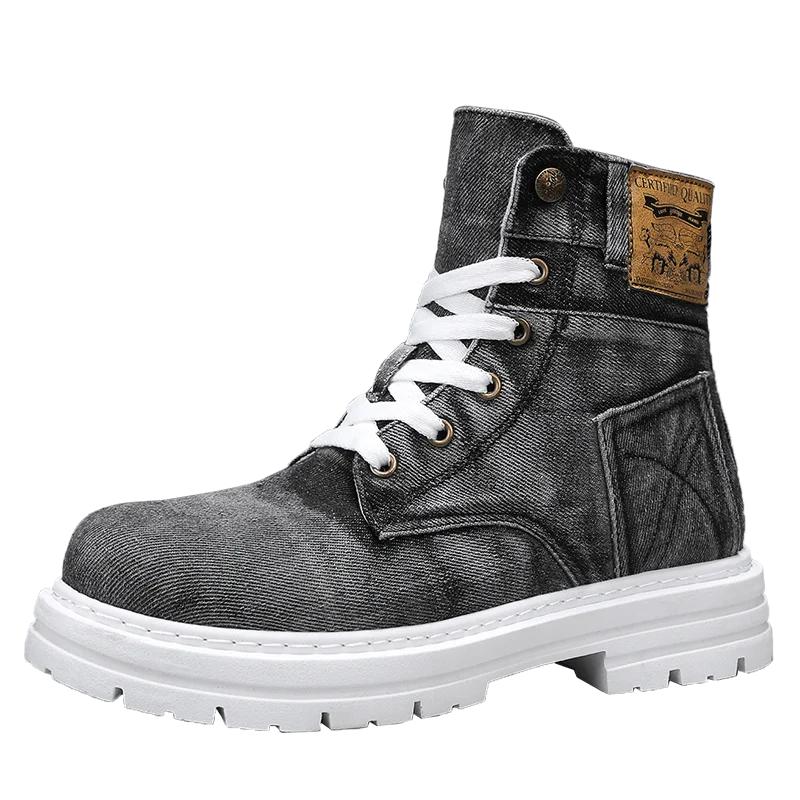 

Мужские высокие кроссовки из ретро-джинса — модная универсальная, легкая и удобная обувь на шнуровке для активного отдыха 2024 года, новый размер 39-44 44 чёрный