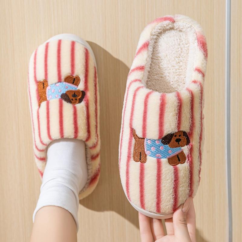 Fashion Women Indoor Cotton Slippers Cute Cartoon Dog Winter Warm Shoes Woman Men Home Slipper Anti-slip Couples House Floor Slides