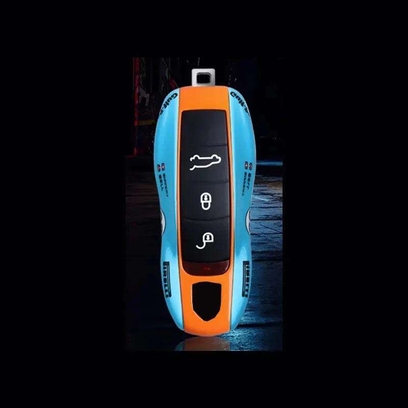 

#20 for Gulf Memorial Version for Porsche Macan Cayenne 718 Paramera 911 Modified Car Key Case Cover Fob Keychain Accessories