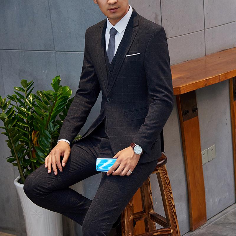 

Мужской костюм Lansboter, комплект из трех предметов, деловой костюм в клетку, тонкий синий костюм