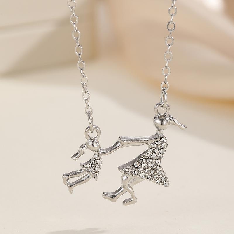 

Female Crystal Zircon Cute Mother And Daughter Pendant Necklace Jewelry Mother S Day Gift серебряный