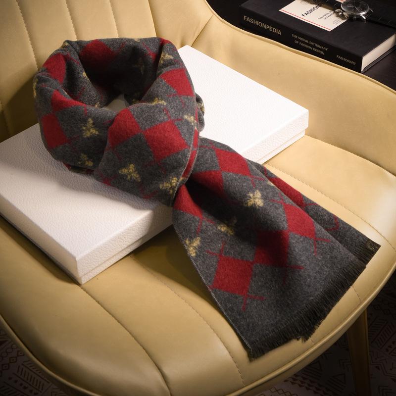 Red wool scarf men's fashion versatile high-end plaid winter dad old man trend scarf