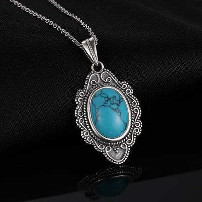 Collana in Argento Sterling 925 Collana con Pendenti in Turchese Naturale Gioielleria Fine Per Donna Regali Vintage per Feste Con Catena