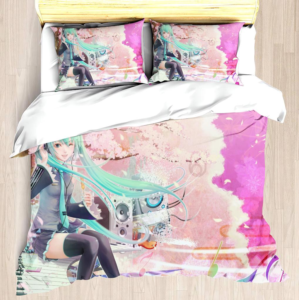 Hatsune Miku Anime Haus Schlafzimmer Komfort Nordisches Polyester Material Geeignet für Kinder und Erwachsene 3-teiliges Set