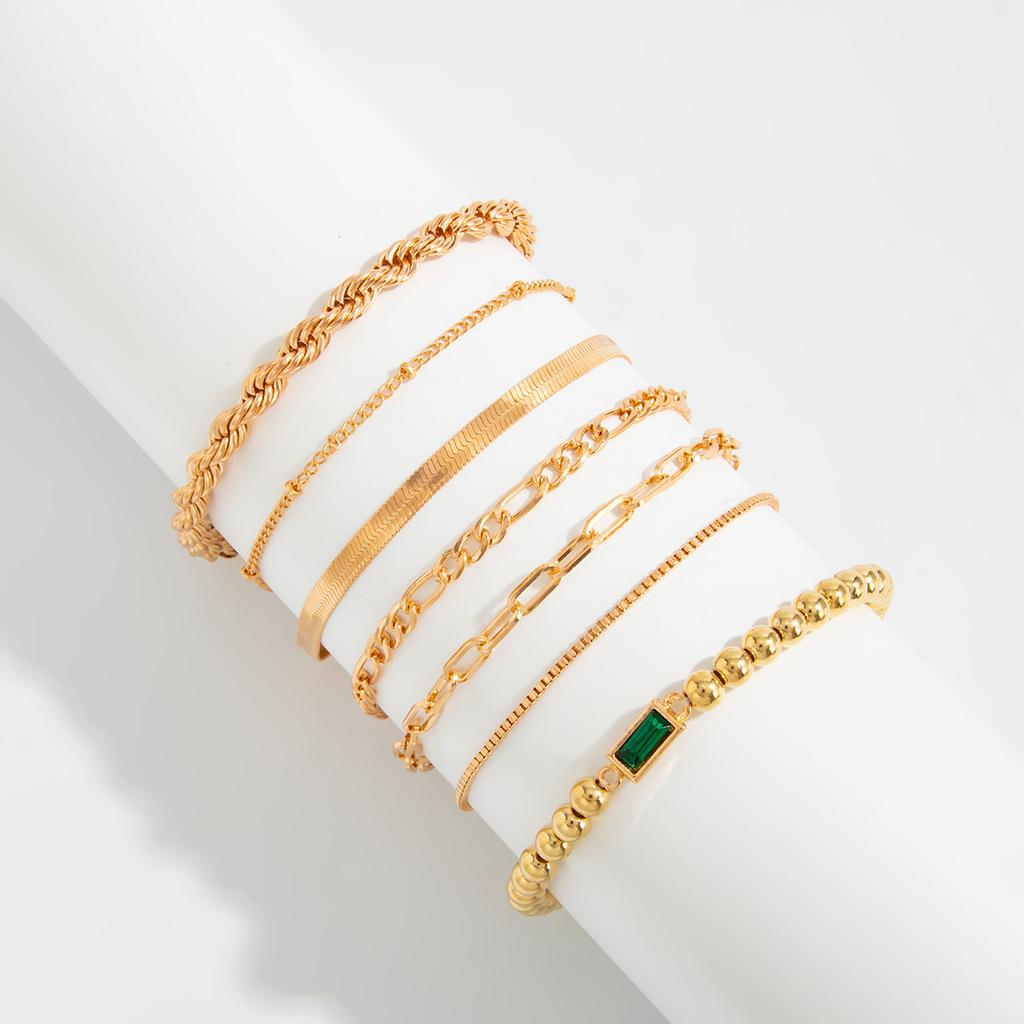 Fashionable and Elegant Rhinestone Metal Bracelet Set, Suitable for Women's Charm Retro Minimalist Twisted Chain Bracelet Jewelry