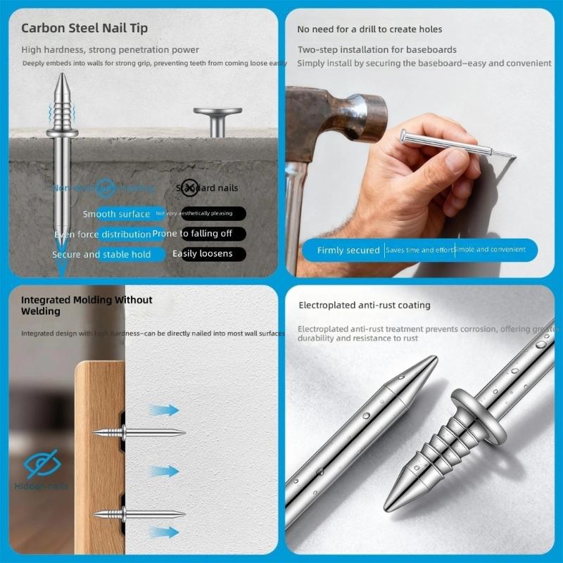 Zinc Plated Double Headed Invisible Nails Reversible Headless Nails 100/200pcs for Wooden Baseboards & Carpentry Projects