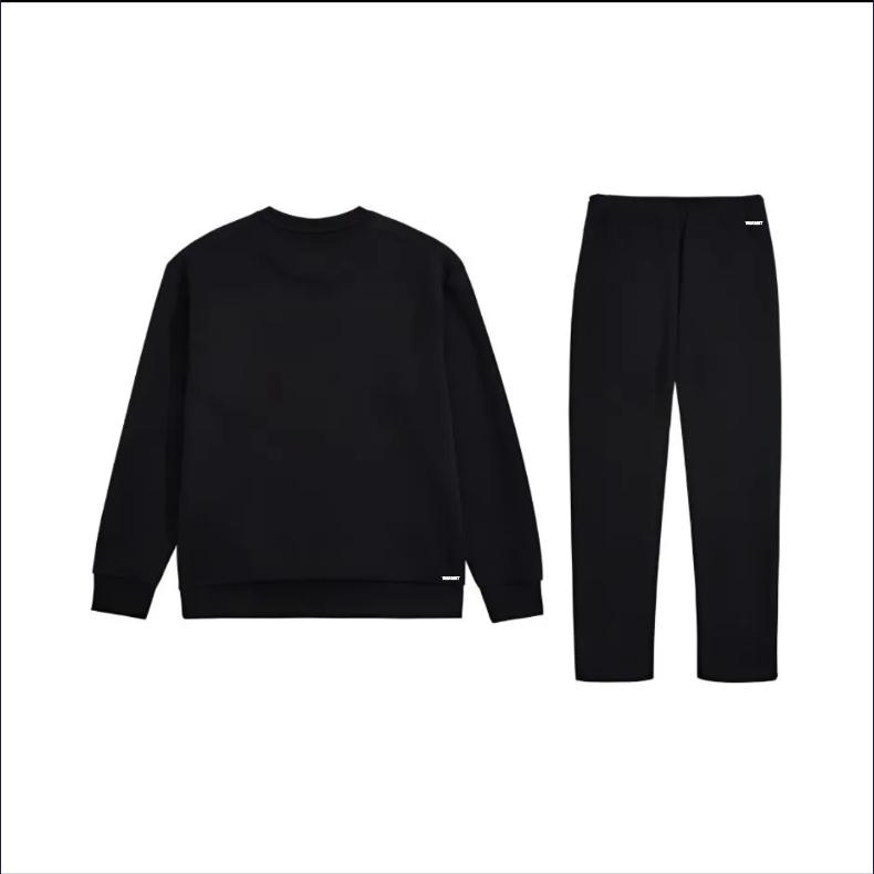 Li Ning Badminton Series Sports Round Neck Warm Sweatshirt Comfortable Casual Long Pants Set Men Tops Black AWEU039-1