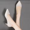 Elegante Dames Hoge Hakken Mode Strik Puntneus Pumps 5cm Middenhoge Hak Kantoor Dame Instapper Werkschoenen Zwart Wit Naaldhakken