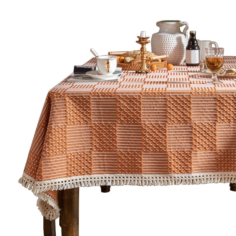 Fringed Table Cover Stains Resistant Polyester Linen Texture Tablecloth Decors For Kitchen Dining Room Decorations