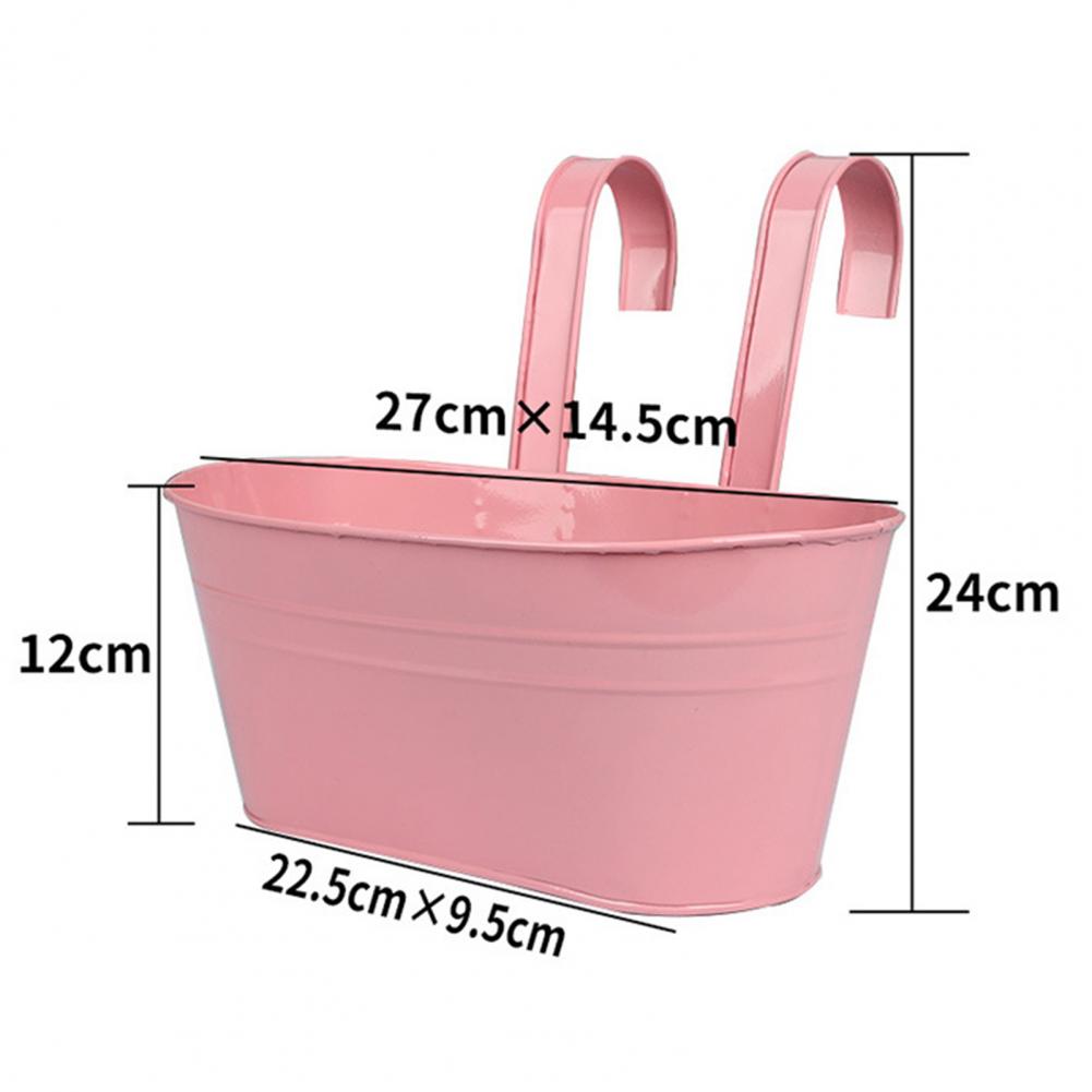 Metal Hanging Planter Window Flower Plant Holder with Drain Holes Removable Dual Hooks Flower Pot for Balcony Railing Fence