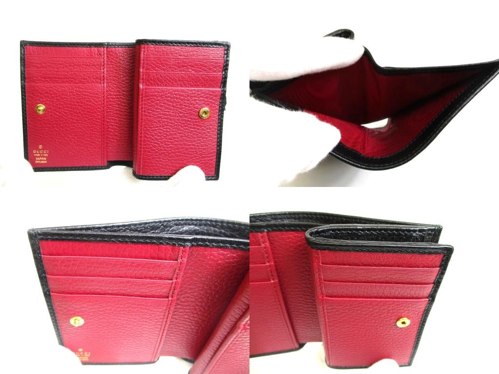 Authentic GUCCI Double G Black Red Leather Bifold Wallet Compact Wallet #b089  Open box