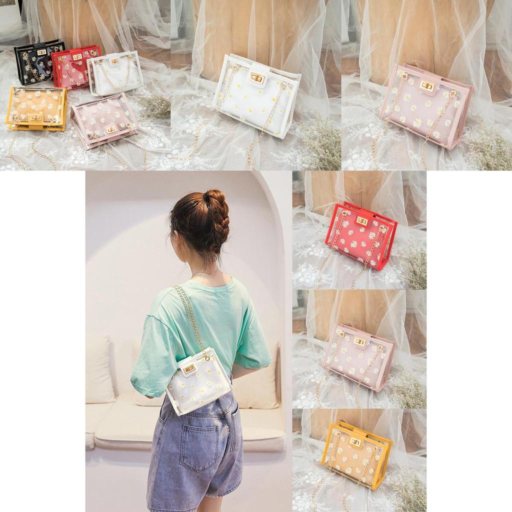 Elegant Daisy Flower Transparent Shoulder Messenger Bag For Women With Chain