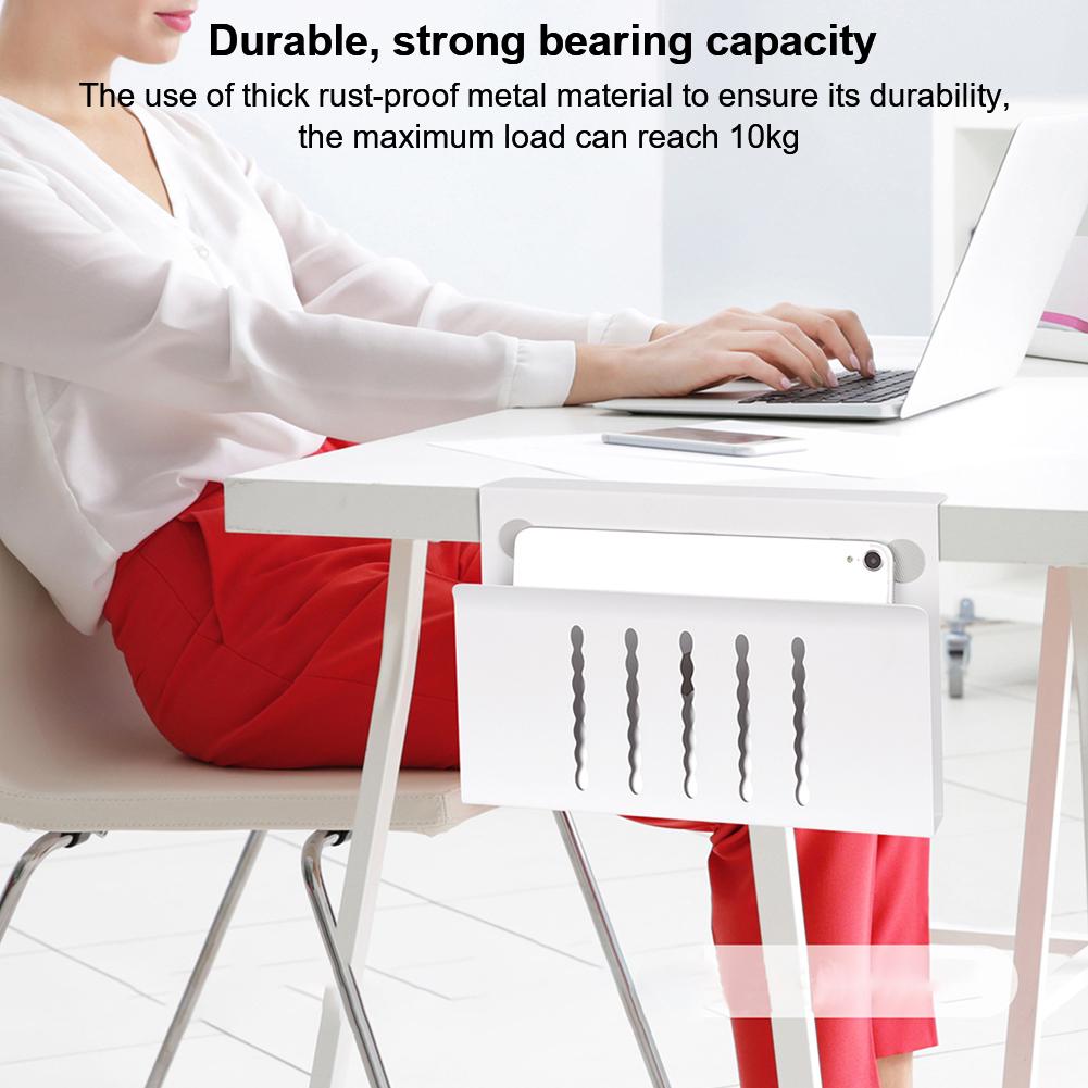 Desk Side Laptop Mount Metal Under Desk Shelf Holder For Macbook, Mac Mini, iPad, Keyboard No Drill Hanging Laptop Holder