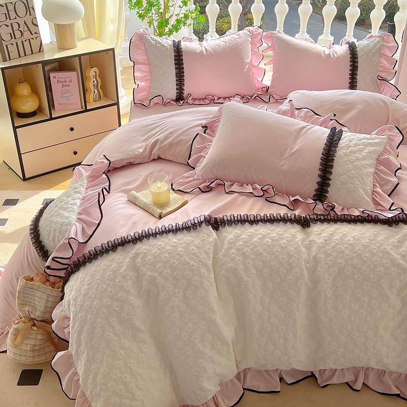 Chiffon Lace Bedding Set Four-piece Set Skin-friendly Breathable Washed Sheets Quilt Cover Pillowcase
