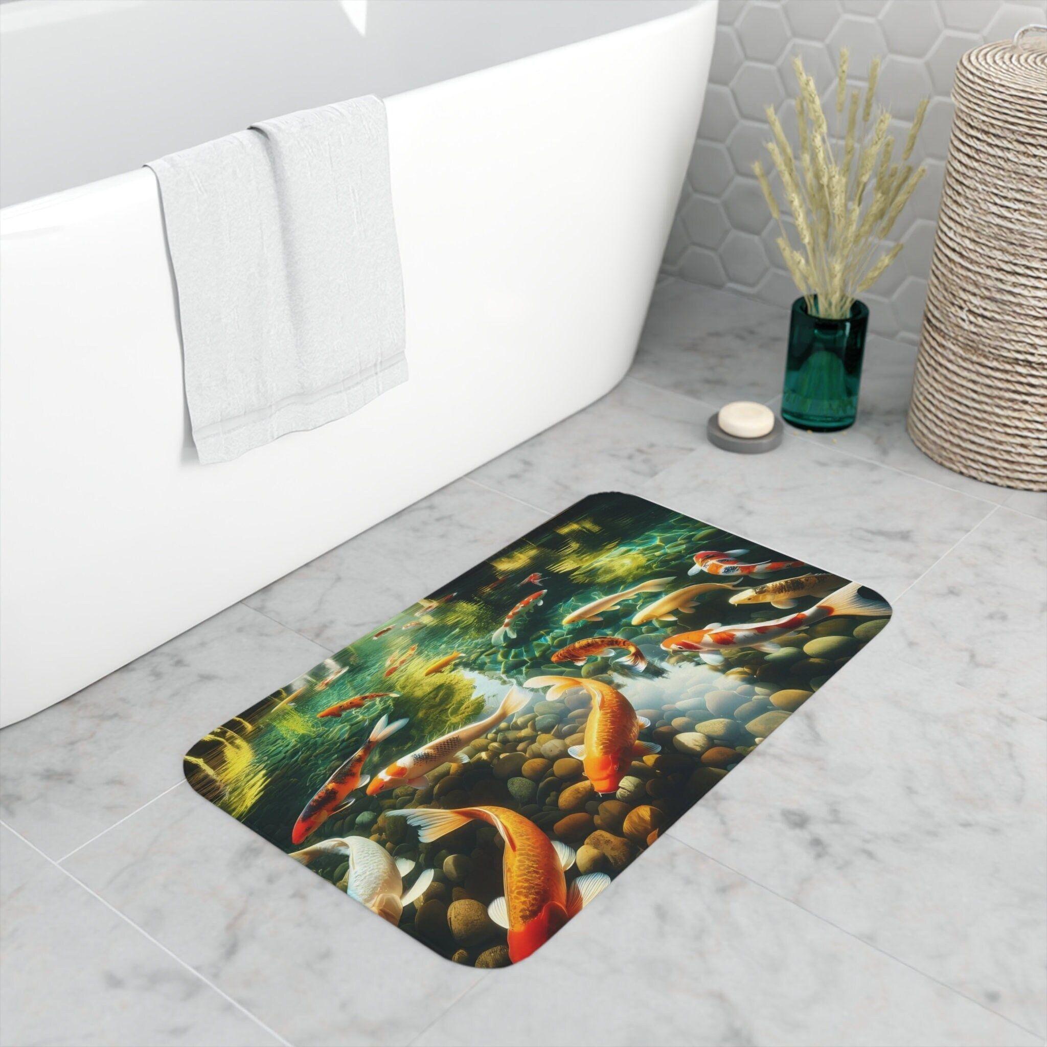 

Chinese Lotus and Koi Patterns Carpet 2D Printed Floor Mat with Holes and Fish Schools Living Room Bedroom Kitchen Carpet 40cm x 60cm