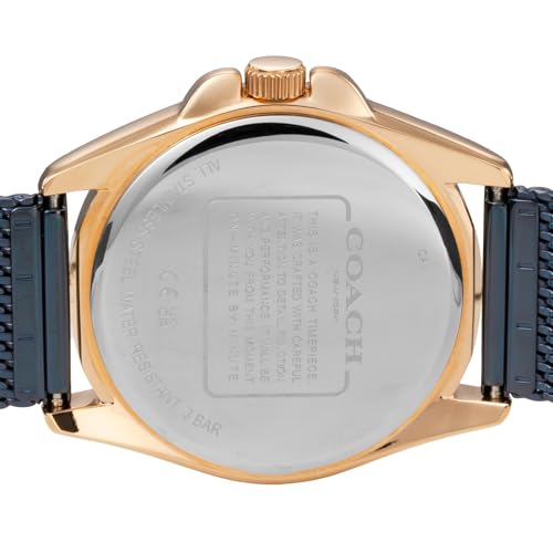 Coach Greyson Watch, 41mm, Men's, Navy, Blue Dial, Quartz Movement, Water Resistant, Mineral Glass, 14602620