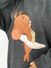 Vintage Print Washed Black Loose-Fit Cotton Long-Sleeve T-Shirt for Women