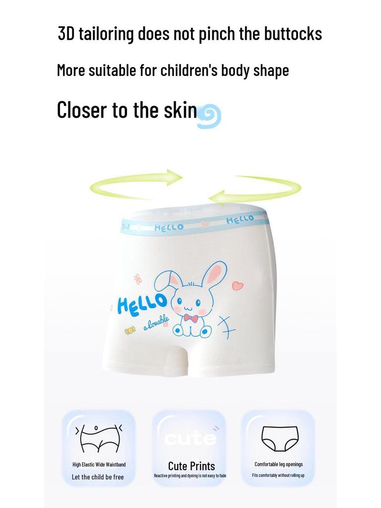 Girls' Pure Cotton Cartoon Boxer Shorts - Antibacterial, Flat Leg, No-Pinch Fit for Elementary and Middle School Kids