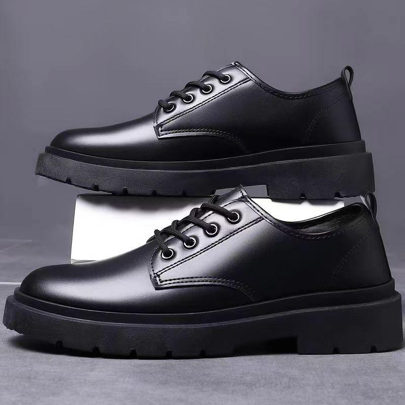 Men's Black British Shoes New Platform Shoes Lace-up Versatile Stylish Casual Men's Shoes