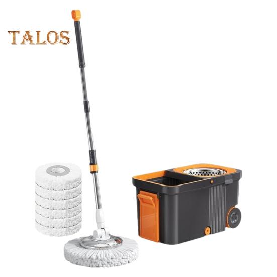Spin Mop Set with 6 Reusable Mop Heads Microfiber Mop Heads 360 Degree Rotation Stainless Steel Handle Floor Cleaning System