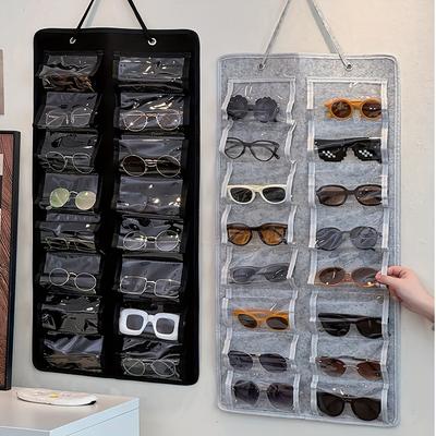 1pc Wall-Mounted Glasses Organizer with 16 Felt Slots - Dust-Proof,Multi-Functional Hanging Organizer for Home/Office