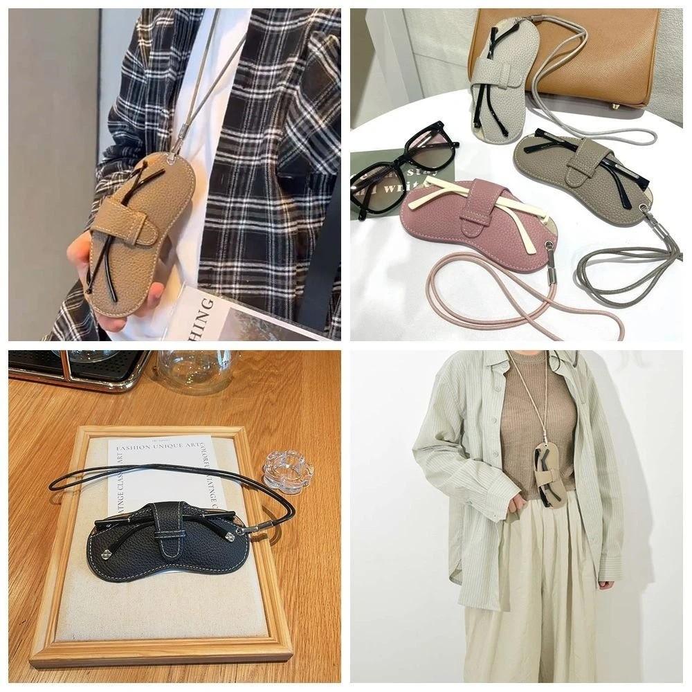 Hanging Neck PU Leather Glasses Bag Sunglasses Pouch Sunglasses Eyeglass Bag Male