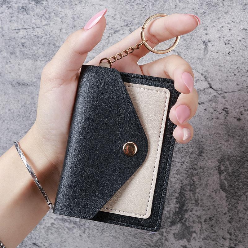 Slim Pu Leather Wallet Business Credit Card Holder Short Purse Leather Id Card Holder Candy Color Coin Case With Keyring